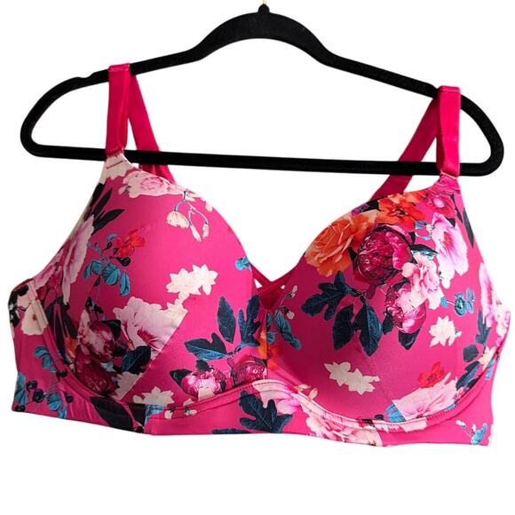 Torrid Women's Plus Size Wirefree Push Up Bra Pink Floral Size 44D - Picture 1 of 4